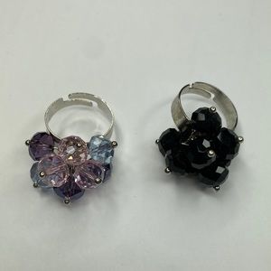 TWO CUTE RINGS BLACK SILVER PURPLES